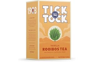 TICK TOCK TEAS Rooibos Vanilla Tea - Naturally Caffeine Free Red Bush Herbal Tea Bags with Smooth Vanilla Flavor | South African Herbal Infusion, Low Tannin, Delicious Hot or Iced - 2.8 Oz (40 Count)