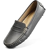 Artisure Women's Classic Comfort Leather Penny Loafers Casual Slip-Ons Lightweight Walking Flats Driving Mocs Boat Shoes