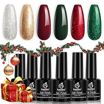Beetles Gel Nail Polish Set Merry Christmas Kit Glitter Gold