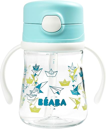 Beaba Tasse Paille Pour Enfants Poignees Amovibles Paille Silicone Anti Eclaboussure 100 Etanche Valve Regulatrice De Debit Bouton Pression Facile A Ouvrir Des 8 Mois 240ml Bleu Amazon Fr Bebes Puericulture