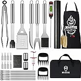 MUJUZE Grill Set,31PCS Grilling Gifts for Men,Grilling Accessories with Apron for Dad,BBQ Set for Outdoor Grill,Stainless Steel BBQ Accessories,BBQ Tool Kit