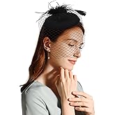 CURASA Fascinators Hats for Women Black Veil Feather Tea Party Hat Cocktail Headwear Flapper Headpiece with Headband Clip 20s 50s Vintage Headdress Party Bridal Wedding Church