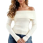 APRROOT Off The Shoulder Sweater for Women Long Sleeve Pullover Ribbed Knit Going Out Thumbhole Tops 2025 Fall Sexy Outfits