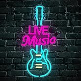 Live Music Guitar Neon Sign, LED Neon Light Sign for Wall Decor LED Lights for Bedroom Music Studio Rec Room Bar Party Decor Gift USB Powered(15.8"*7.7")