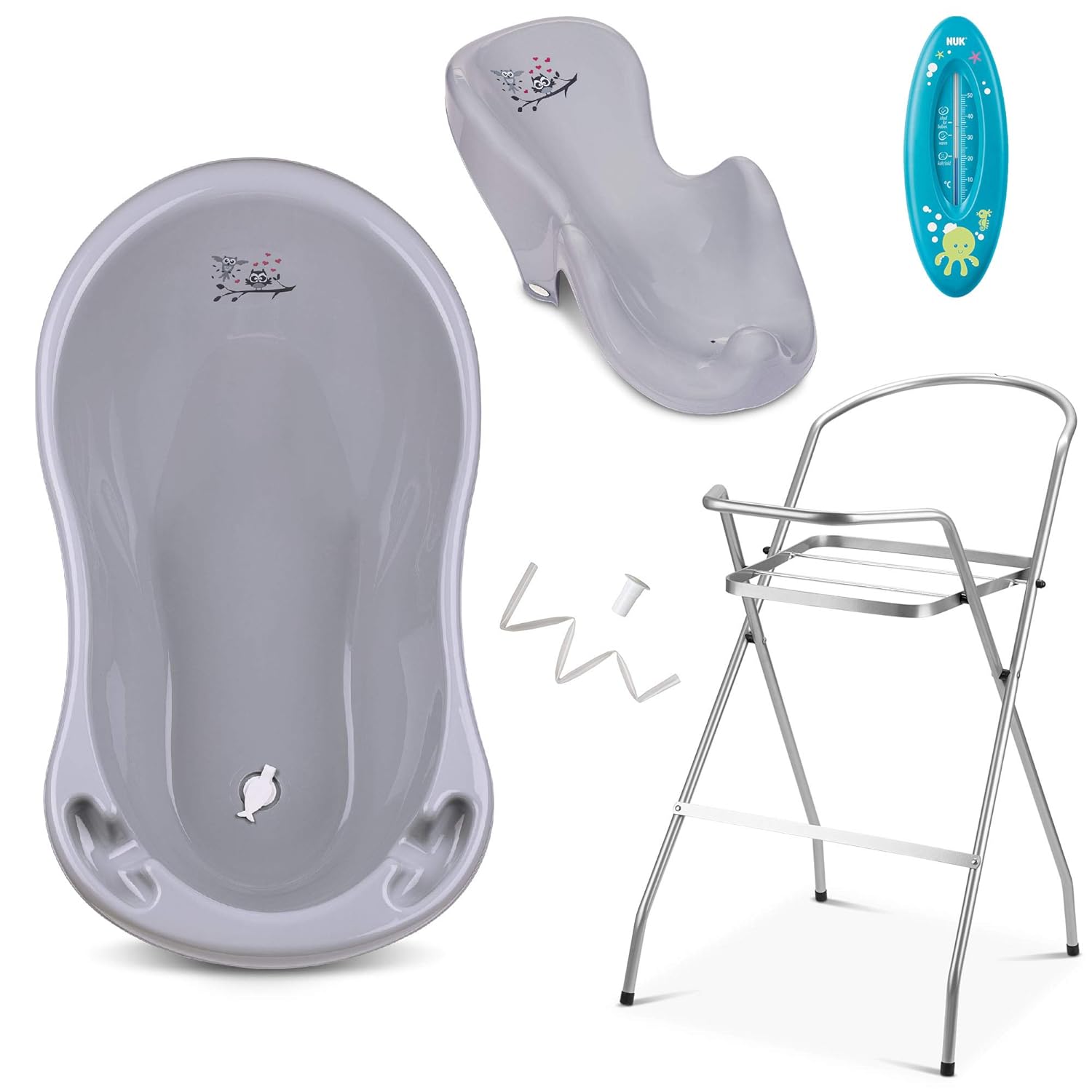 Baby Badewanne mit Gestell und Badewannensitz - Verschiedene Sets für Neugeborene mit Babybadewannen + Ständer +Abfluss + Badewannensitz - Babywanne mit Ständer