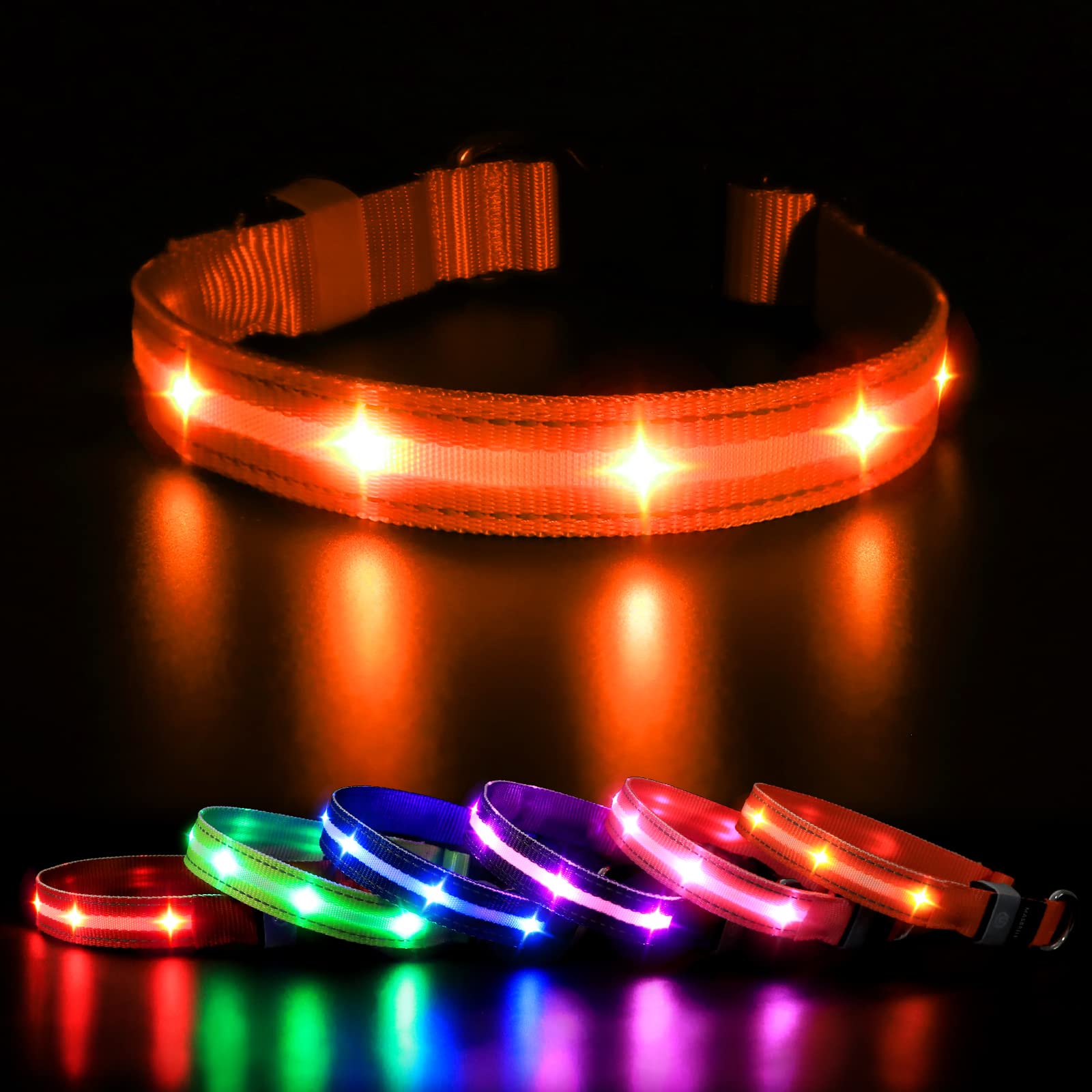MASBRILL Luminous Dog Collar, LED Rechargeable and Waterproof Dog Collar, 3 Glowing Modes and Adjustable Size Suitable for Small Large Dogs (Orange, XS) — image 1