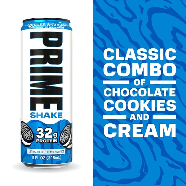 PRIME SHAKES, COOKIES & CREAM, 32G PROTEIN SHAKE FOR MUSCLE SUPPORT & RECOVERY, ULTRA-FILTERED MILK, LACTOSE FREE, LOW SUGAR, LOW CALORIE, READY TO DRINK, 11 FL OZ, 12 PACK