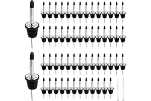 60 Pack Liquor Bottle Pourers, Stainless Steel Liquor Pour Spout with 2 Brush, Olive Oil Spout, Bar Bartender Bottle Pourers 