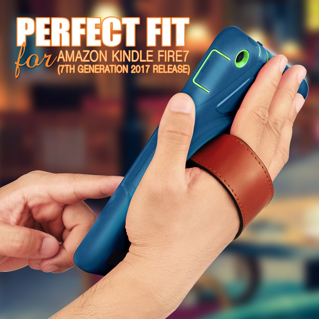 eSamcore All-New Amazon Fire 7 Tablet Case,[Built-in Screen Protector] [Hand Strap] [Kickstand] Rugged Protection Case for Kindle Fire 7 2017 Release [Navy Blue/Green]