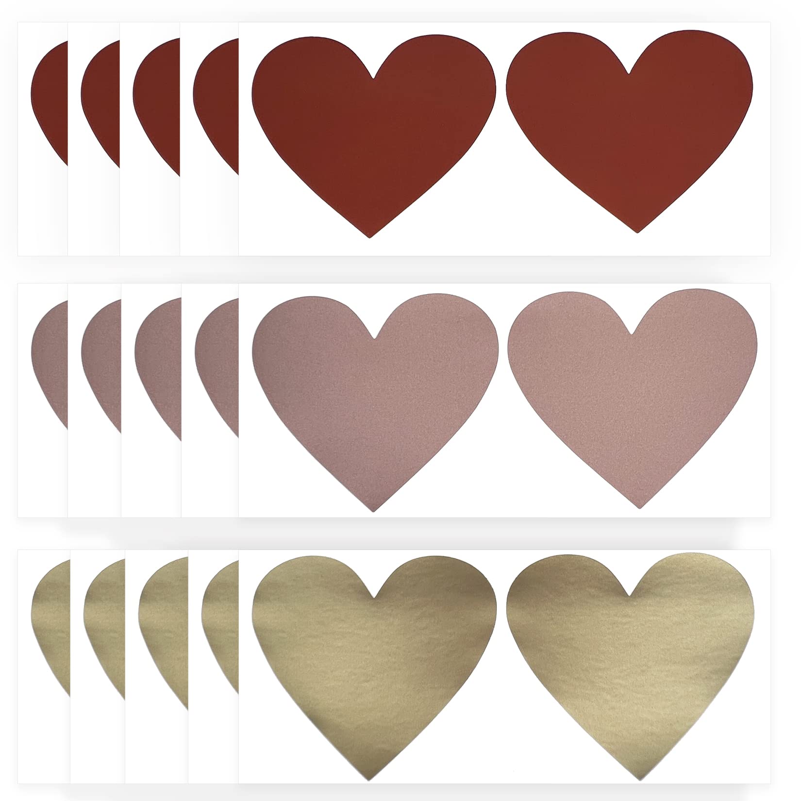 Scratch Off Stickers 30 Pieces Heart Scratch Stickers in 3 Colours, DIY Surprise Gifts or Private Message, Cards, Red, Rose Gold, Gold