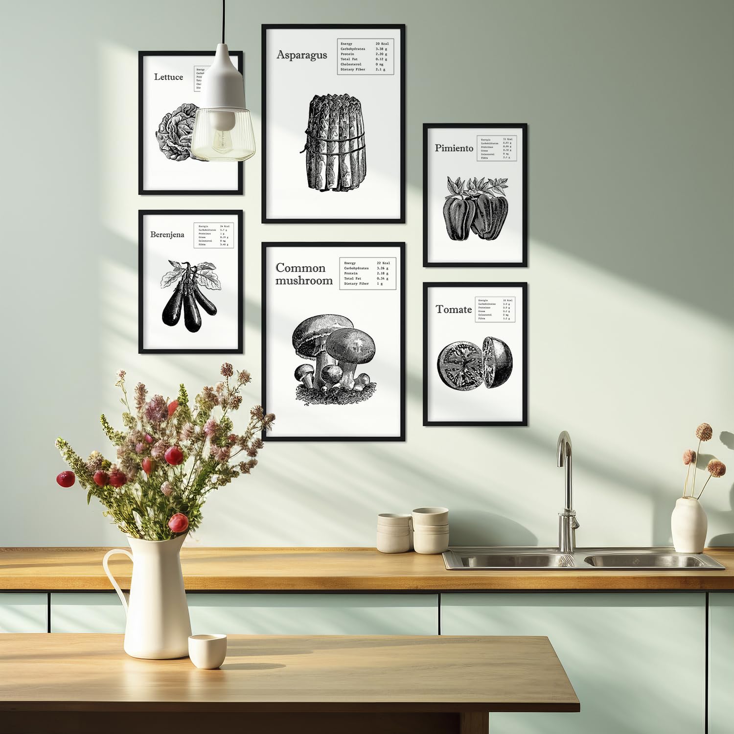 Nacnic Set of 6 Vegetable posters. Collection of posters in collage aesthetic for interior decoration. Sizes A3 and A4. Frameless.