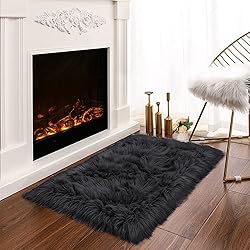 Latepis Black Fur Rug for Bedroom Throw Rugs 2x3