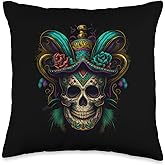 Funny Sugar Skull Mardi Gras Jester Hat Party Apparel Gifts Throw Pillow