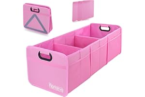 Homeve Large Collapsible Trunk Organizer with Multi Pockets, 3 Compartments Storage Organizer for Car, SUV, Minivan, Pink…