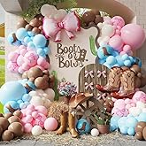Boots or Bows Party Decorations Balloon, 145Pcs Blue Pink Brown Balloon Garland Arch kit for Gender Reveal Western Cowboy Cowgirl Baby Shower Birthday Party Supplies