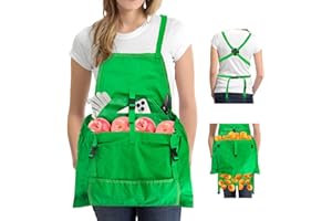 BOHEMIABY Gardening Apron Harvest Apron with Pockets, Green Garden Apron, Adjustable Waist Belt