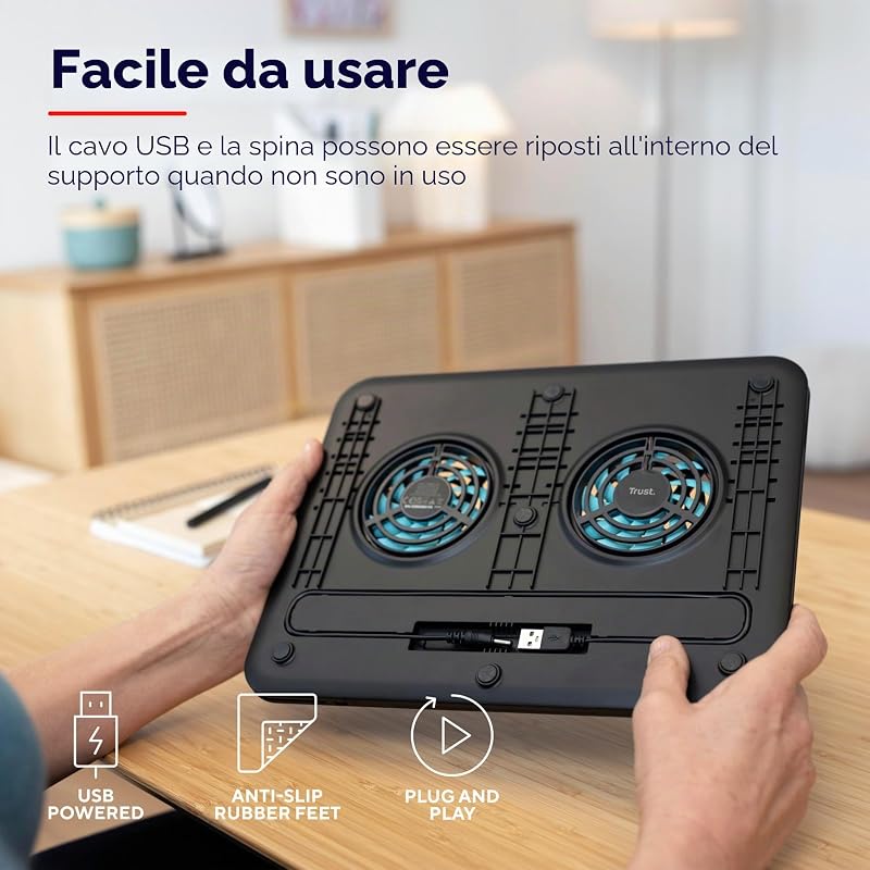 Cyclone Supporto per Laptop 16” con 2 Ventole di Raffreddamento