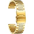 BINLUN Stainless Steel Watch Band, Metal Watch Strap for Men Women Replacement with Double-Lock Deployment Clasp Polished Watch Bracelet Silver Black Gold Rose-gold 18/19/20/21/22/24mm
