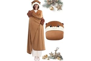 Mewaii Ultimate Softness Wearable Otter Blanket Hoodie – Expertly Designed for American Body,Full Coverage with Easy Movement,Oversized Warm and Cozy Flannel Blanket, Otter Gift for Women and Men