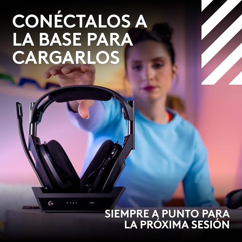 Logitech g astro a50 lightspeed gaming headset wireless + estação base (gen 5), pro-g graphene, alternar entre 3 sistemas, usb-c para xbox, ps5, pc/mac ou nintendo switch, bluetooth - preto