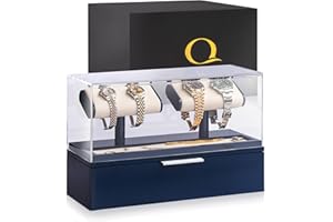 QWATCHBANDS QWATCH Watch Stand Display Case - Acrylic Watch Box for 2 or 4 Watches with Jewelry Valet Tray and Drawer