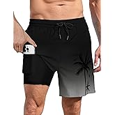 Lzzidou Men Swim Trunks with Compresssion Liner 7 Inch Inseam Board Shorts Bathing Suit with Zipper Pockets