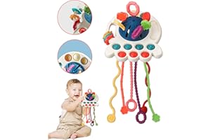 JKGIFTS Montessori Toys for 1 Year Old, Baby Sensory Toys 6-12-18 Months, Octopus Silicone Pull String Learning Toys, Bath Travel Teething Toys for Toddlers 1-3, Christmas Birthday Gifts for Boys and Girls