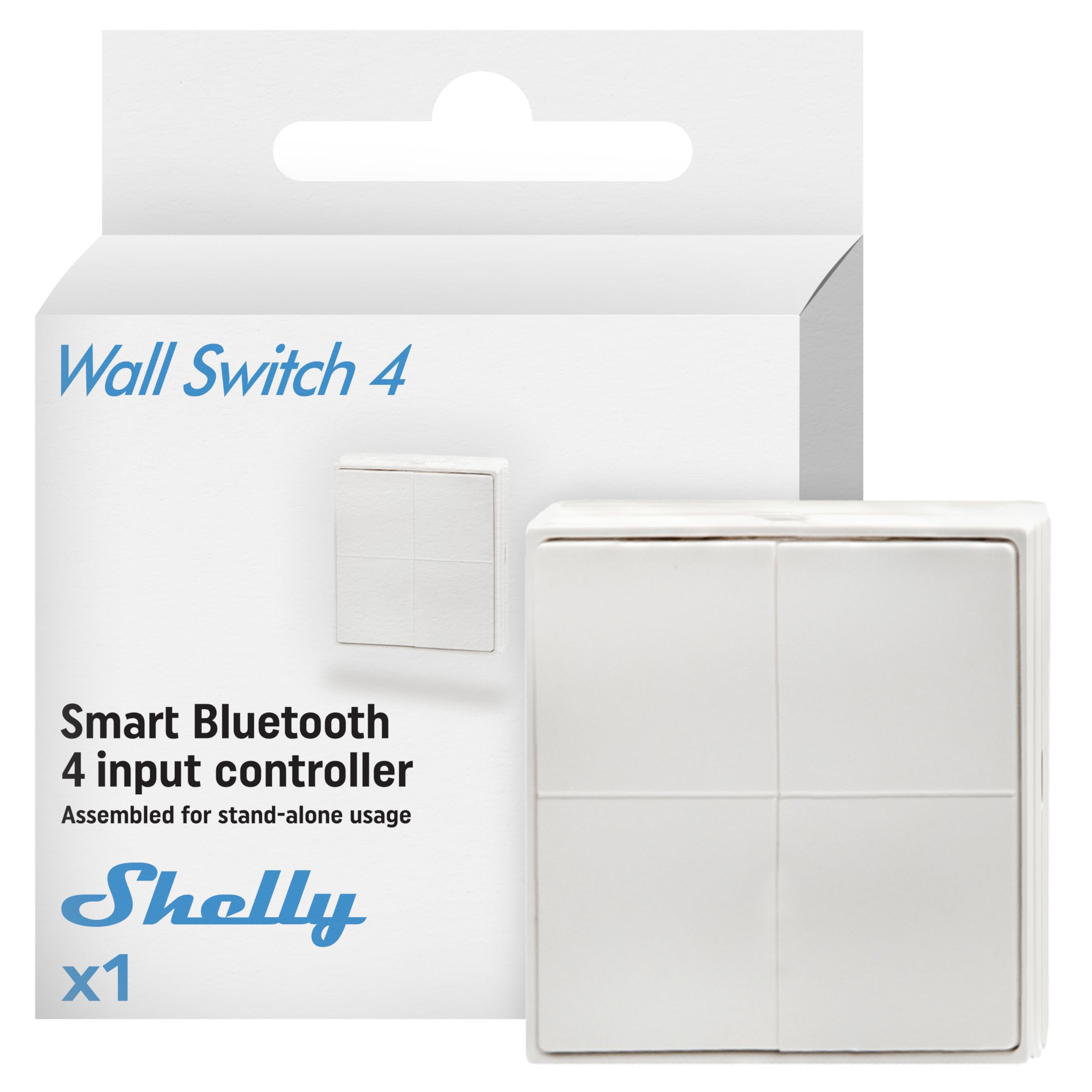 Shelly BLU Wall Switch 4 Stand-Alone - Bluetooth-Schalter, Кeine Verkabelung Еrforderlich, Beleuchtung, Multi-Klick, Starke Verschlüsselung, Alexa & Google Home, Bluetooth Gateway Erforderlich