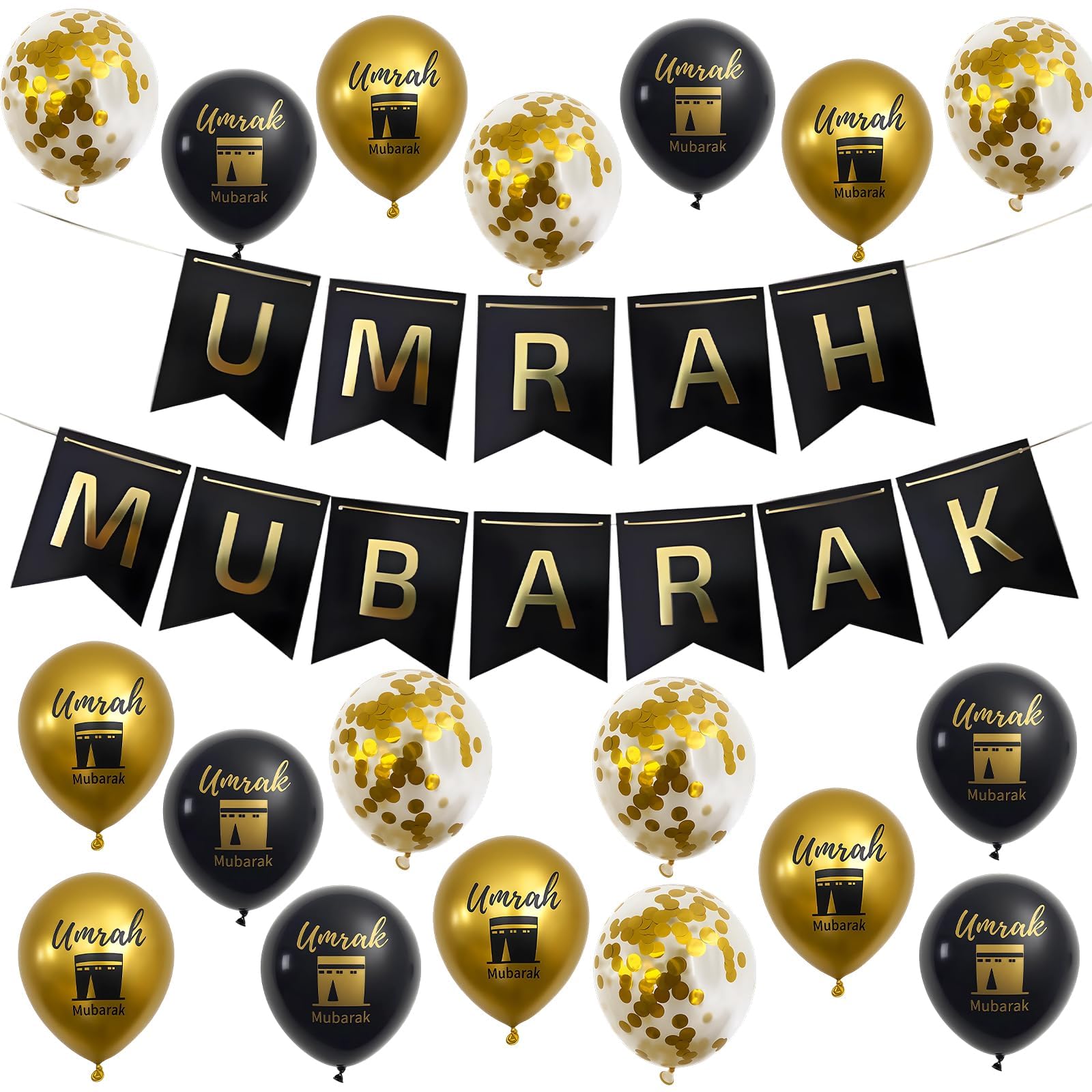 Photo 1 of 19 Pcs Umrah Mubarak Decorations, Ramadan Decorations for Home, Ramadan Mubarak Banner Suitable for Home and Party Decoration
