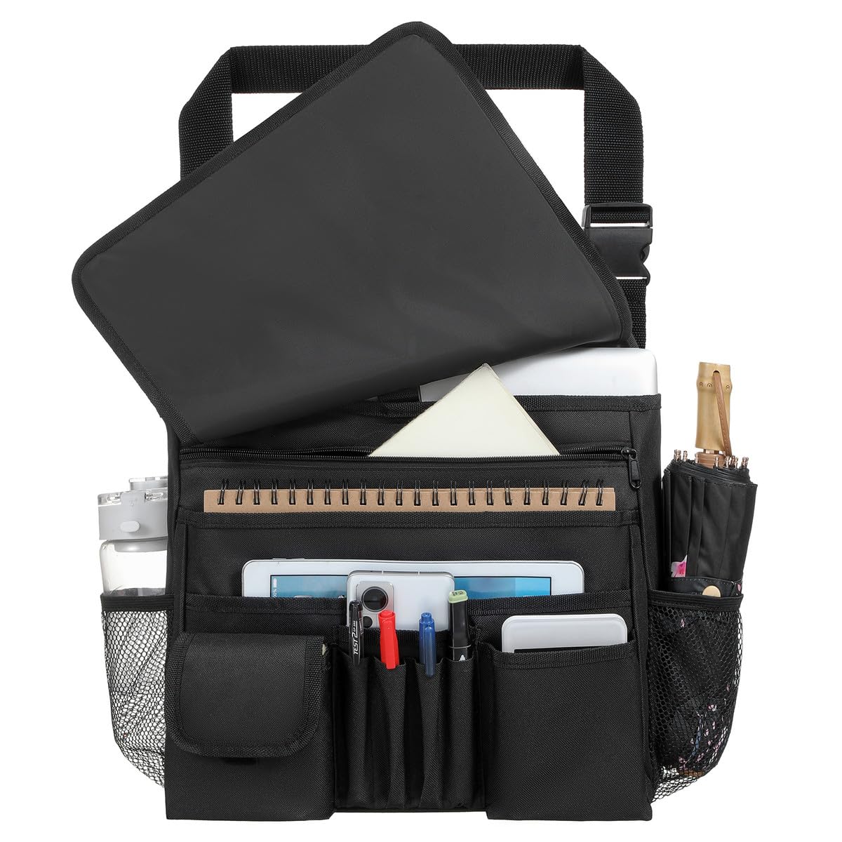 Photo 1 of Car Front Seat Organizer for Paperwork File Laptop Mobile Office, Multi Compartment Storage Bag with Cup holder and Adjustable Strap for Car Work Truck Van