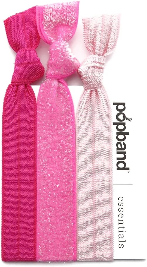 Popbands Essential Hair Bands, Crease Free Hair Ties, Candy Floss Pink (Pack of 3)