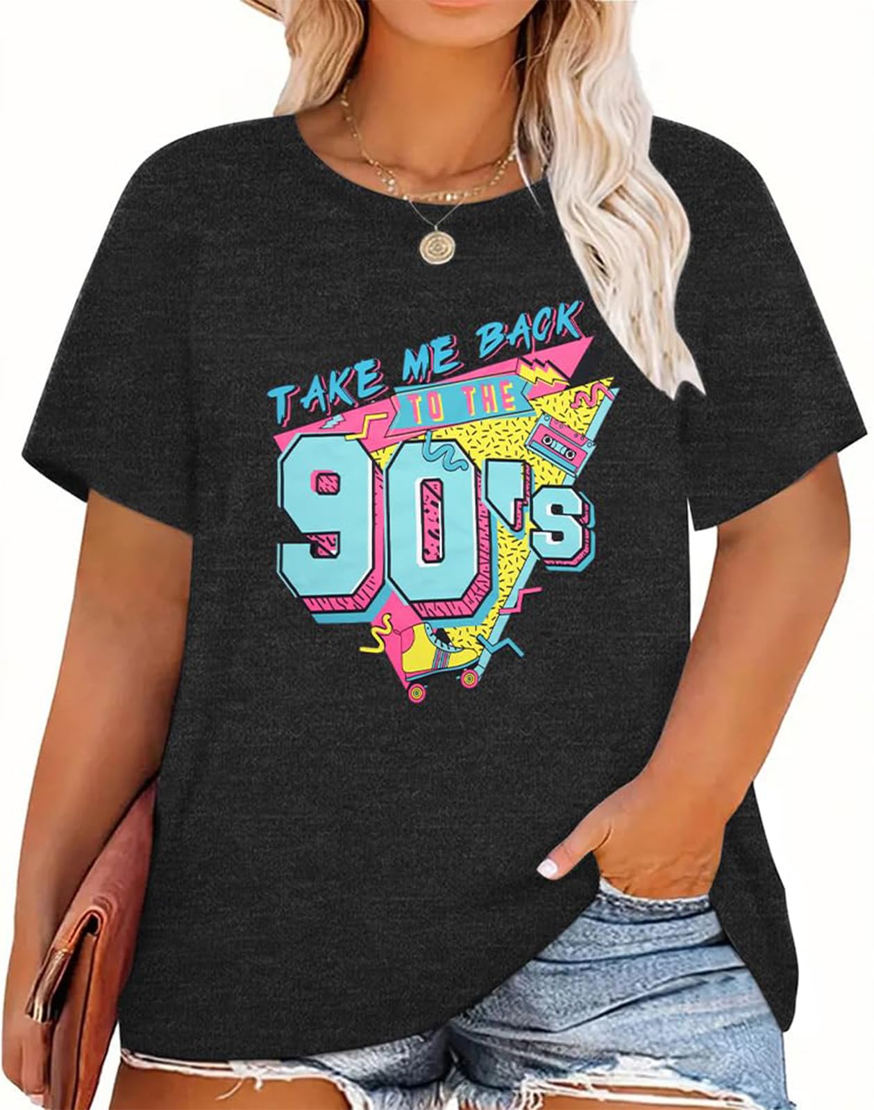 Photo 1 of ** DARK GRAY **Plus Size 90s Shirts for Women Vintage Neon Shirt Disco 90s Outfits Hip hop Graphic tees Birthday Party Gift  2XL