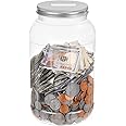 Yamahiko Large Clear Coin Bank Jar with Slotted Lid, One Gallon Plastic Money Tip Change Savings Coin Jar for Coin or Raffle Ticket, Big Money Coin Tip Piggy Change Bank Box for Adults Teens, Silver