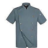 Unisex Chef Coat Metal Buckles Chef Jacket Double-breasted Short Sleeve Chef Shirt Convenient for Working Chef Uniform