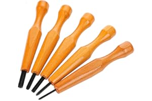 TINSKY 5 Pcs Linocut Tools Sets Linoleum Carving Tools Wood Chisel V Shaped Knife for Printmaking Woodcarving Beginners (1.5mm, 2mm, 3mm, 4mm, 5mm)