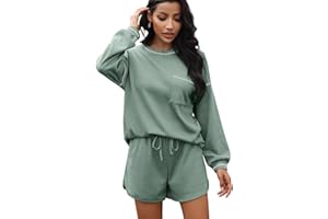 Andeip Women's 2 Piece Outfits Casual Short Sleeve Waffle Tops and Drawstring Shorts Pants Lounge Sets