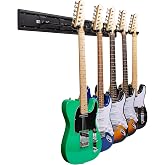 STRICH Guitar Wall Mount Hangers - Holds 5 Guitars, Aluminum Painted Black, Strong Aluminum Metal Stand Rack, Adjustable Display Set, SMH-05W