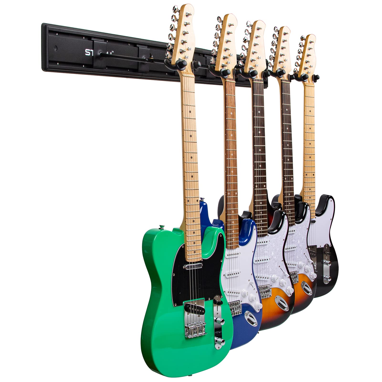 STRICH Guitar Wall Mount Hangers for Multiple Guitars, 48.5" W Holds 5 Guitars, Strong Aluminum Metal Guitar Stand Rack Bass Holder, Adjustable Instruments Display Set, SMH-05A