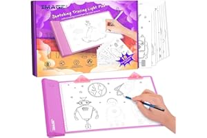 IMAGE Light Up Tracing Pad Pink Drawing Tablet Coloring Board for Kids Children to for Girls Boy (Includes 10 Traceable Sheets and Two Clips)