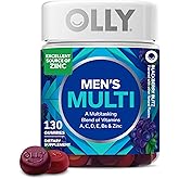 OLLY Men's Multivitamin Gummy, Supports Overall Wellness,* - 130 Count | Foundational Wellness Support, A Multitasking Blend of Vitamins A, C, D, E, Bs and Zinc, Gluten Free, No Synthetic or Flavors