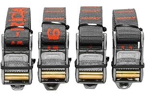 Rollercam 1.0” Tiedown Straps with Rollercam Buckle - Cam Strap Polypropylene Webbing with Triple-Bar Tack Stitching – Outdoor Gear Heavy-Duty Lashing Straps, 350 lb Load, Straight End, 4 Pack, 4 Foot