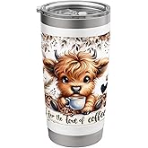 Highland Cow Coffee Cup Coffee Bean Love Coffee Floral Moo Stainless Steel Insulated Tumbler