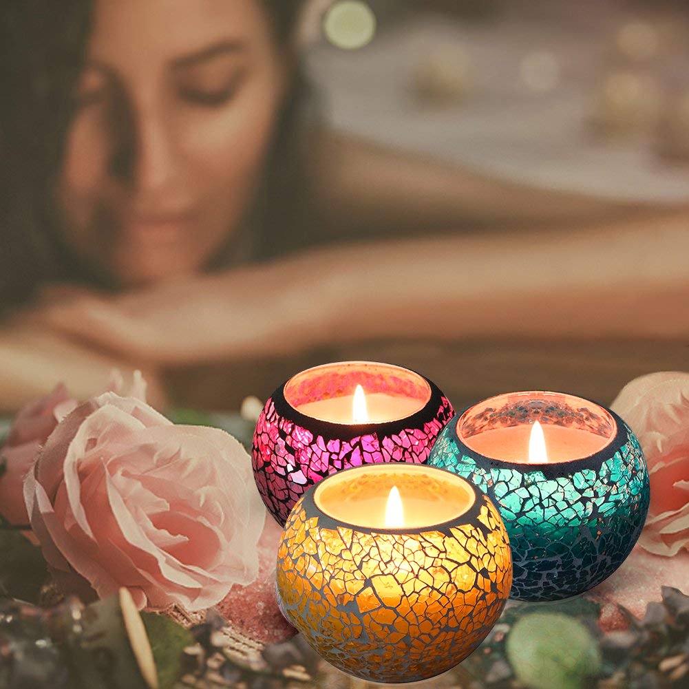 KUD Scented Candles Gift Set, U2C Handmade 3 x 4.4 Oz 100% Natural Soy Glass Candles, Set of 3: Lavender, Rose and Lemon Travel Candle, Use for Aromatherapy, Weddings, Candles (3 Pack)