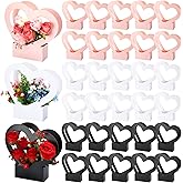 PerKoop 30 Pcs Kraft Paper Flower Box for Arrangement Bouquet Flower Gift Bags with Handle Waterproof Packaging Floral Wrap Wedding Mother's Day Birthday Party, Black, White, Pink(Heart)