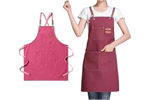 OBILAN Chef Aprons for Men Women with Large Pockets, Cotton Canvas Cross Back Heavy Duty Adjustable Work Apron, size M to XXL