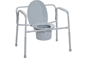 Drive Medical 11117N-1 Bariatric Commode Chair for Toilet with Arms, Gray