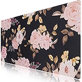 iCasso Extended Gaming Mouse Pad, Large Non-Slip Rubber Base Mousepad with Stitched Edges, Waterproof Keyboard Mouse Mat Desk Pad for Work, Game, Office, Home - Peony