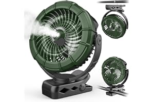 Ausic Portable Misting Clip on Fan, Golf Cart Fans, Max 45H Runtime, 100ml Camping Stroller Fan with LED, 360° Rotate Cooling Spray, Outdoor Rechargeable Battery Fans for Travel/Home/Beach