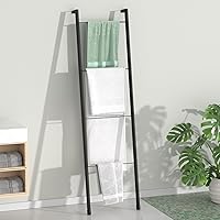 Pickpiff Black Metal Blanket Ladder - Free Standing Wall Leaning Ladder Towel Rack for Decorative Bathroom, Living Room, Kitc