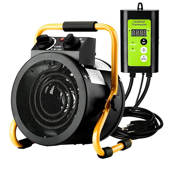 LHUKSGF GREENHOUSE HEATER WITH DIGITAL THERMOSTAT, GROW TENT HEATERS, OVERHEAT PROTECTION, FAST HEATING FOR GREEN HOUSE, FLOWER ROOM, YELLOW-BLACK